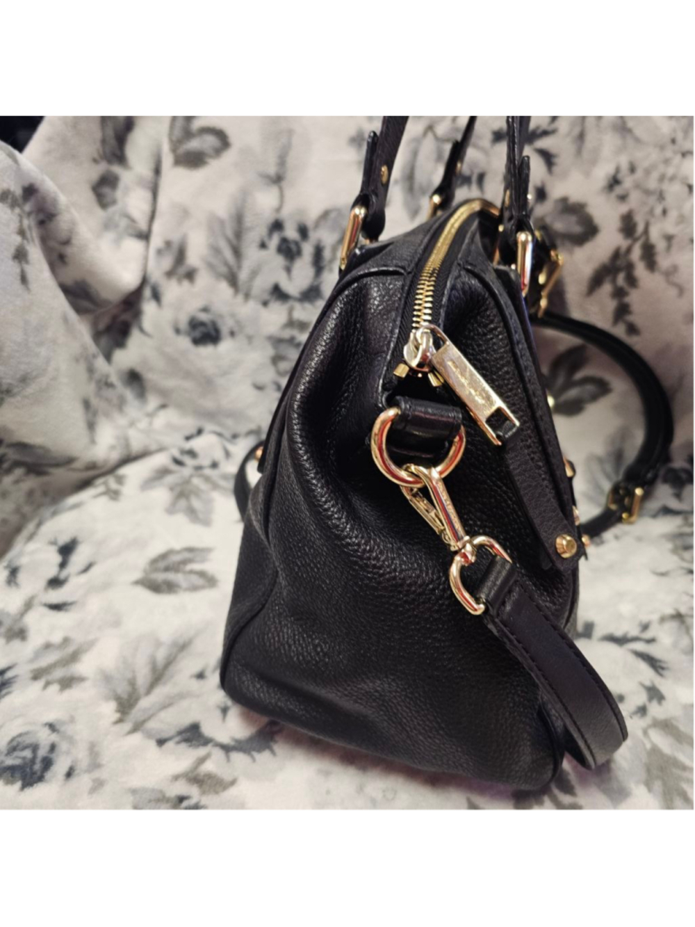 Michael Kors Black Pebbled Leather Satchel with Gold Hardware - Picture 5 of 9